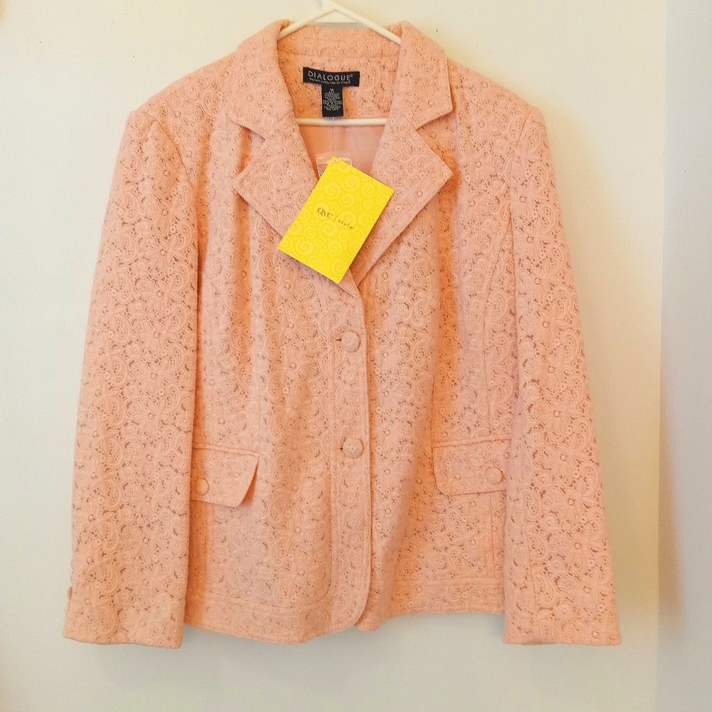 DIALOGUE NWT BLUSH FLORAL EMBROIDERED LACE-UP LONG SLEEVE BLAZER JACKET SIZE 1X